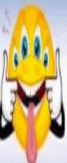 a cartoon smiley face with a pink tongue sticking out and giving a thumbs up .