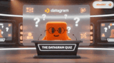 a cartoon character sitting at a podium with the datagram quiz written on the bottom