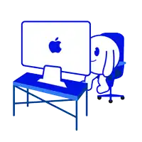 an illustration of a bunny sitting in front of a computer