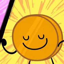 a cartoon illustration of a coin with arms and legs and a smiley face .