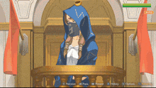a screenshot of a video game shows a woman wearing a hood and a mask