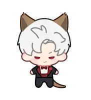 a cartoon drawing of a man with cat ears and a red bow tie