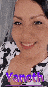 a close up of a woman 's face with the name yaneth