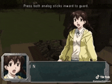 a video game screen shows a girl saying no