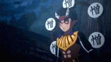 a demon slayer character is standing in front of a building holding a lantern .