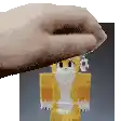 a close up of a person 's hand holding a minecraft character .