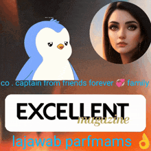 an ad for excellent magazine features a penguin