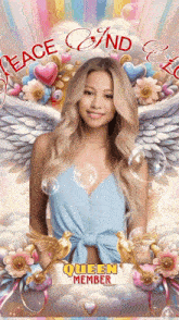 a picture of a woman with the words peace and love behind her