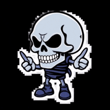 a cartoon drawing of a skeleton with headphones