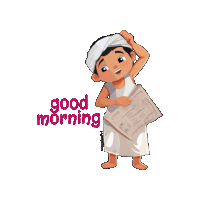 a cartoon of a man holding a newspaper with the words " good morning " written on the bottom