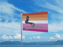 a lesbian flag with a picture of a shark on it