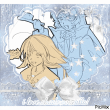 a drawing of a girl and a vampire with the words i love shadow vanilla
