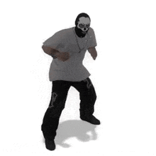 a man with a mask on his face is dancing .