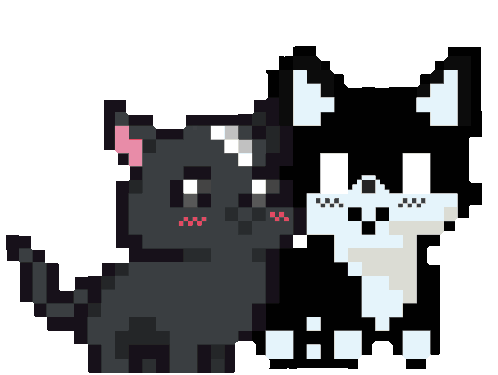 a pixel art of two cats standing next to each other on a white background