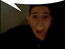 a person with a surprised look on their face and a speech bubble