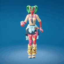 a girl with green hair and a red face is wearing a school uniform