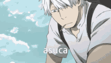 a drawing of a person with the word asuca on the bottom right