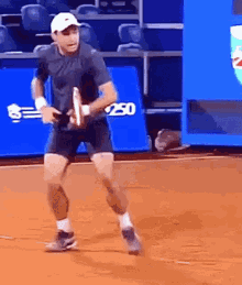 a man is holding a tennis racquet on a tennis court .