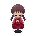 a pixel art of a girl sitting in a chair