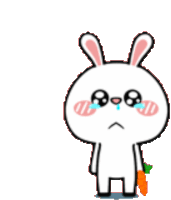 a cartoon bunny is crying and holding a carrot