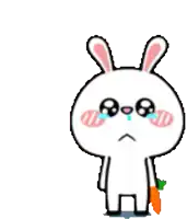 a cartoon bunny is crying and holding a carrot