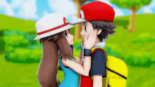 a boy and a girl are touching faces in a video game