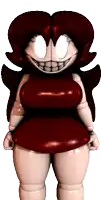 a cartoon character wearing a red dress and white arms