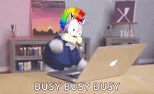 busy busy busy is displayed on the screen of a laptop computer