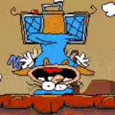 a pixel art drawing of a cartoon character with a briefcase in his hand .