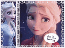 a picture of elsa from frozen with a speech bubble saying elsa de fawn