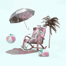 beach skeleton relax chill umbrella