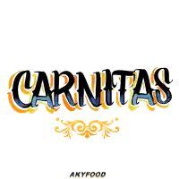 a logo for carnitas with a yellow swirl
