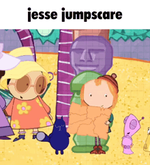 a cartoon of jesse jumpscare with a black cat