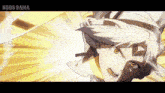 a close up of a person 's face with a yellow background and the words ndbs sama on the bottom