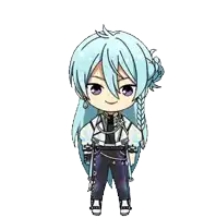 a cartoon character with long blue hair and purple eyes is dancing