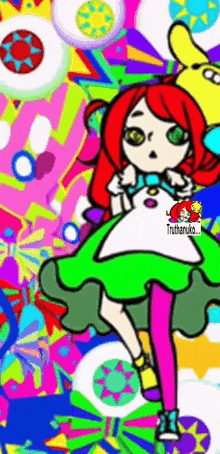 a cartoon of a girl in a green dress with a watermark that says trutharuko