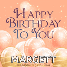 a birthday card with balloons and the name margett