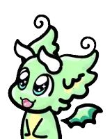 a cartoon drawing of a green dragon with horns