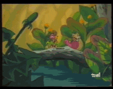 a cartoon of a frog sitting on a tree branch with the tv21 logo in the corner