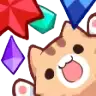 a cartoon cat is surrounded by various colored gems and stars .