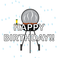 a birthday card that says happy birthday with a grill