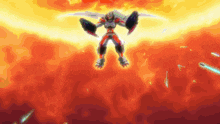 a cartoon character is flying through the air with a red background