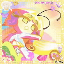 a picture of a cartoon character with the words girl next door written on the bottom