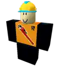 a roblox character with a hard hat and a wrench on his shirt .