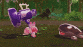 a whale with a red mouth is laying on the ground in a video game