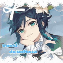 a picture of a anime character with the words venti delleto < 3 below it