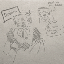a black and white drawing of a person with the name caiden
