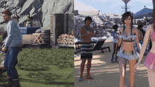 a man and a woman are standing next to each other on the beach