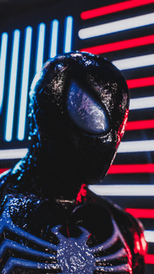 a close up of a person 's face with a neon background