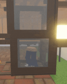 a person 's feet are visible through a window in a game